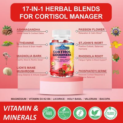 Sugar Free Cortisol Supplement Gummies, 17-in-1 Cortisol Detox w. Magnesium Glycinate 400mg Ashwagandha, L-Theanine, Phosphatidylserine, Hormone Balanced for Women, Mood Focus, Sleep Support