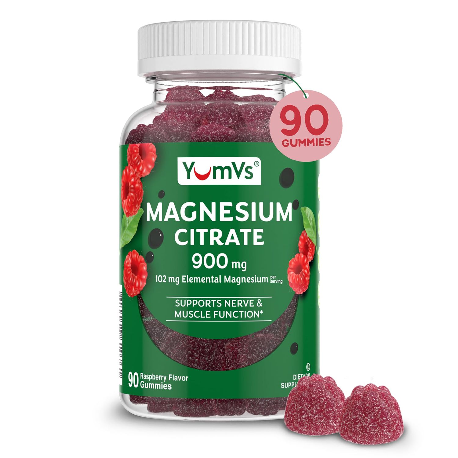 YUM-V&#39;S Magnesium Citrate Gummies - 900mg Magnesium Citrate (102mg of Elemental Magnesium) Highly Absorbable Citrate, Supports Nerve, Enzyme Muscle Function - 90 Count