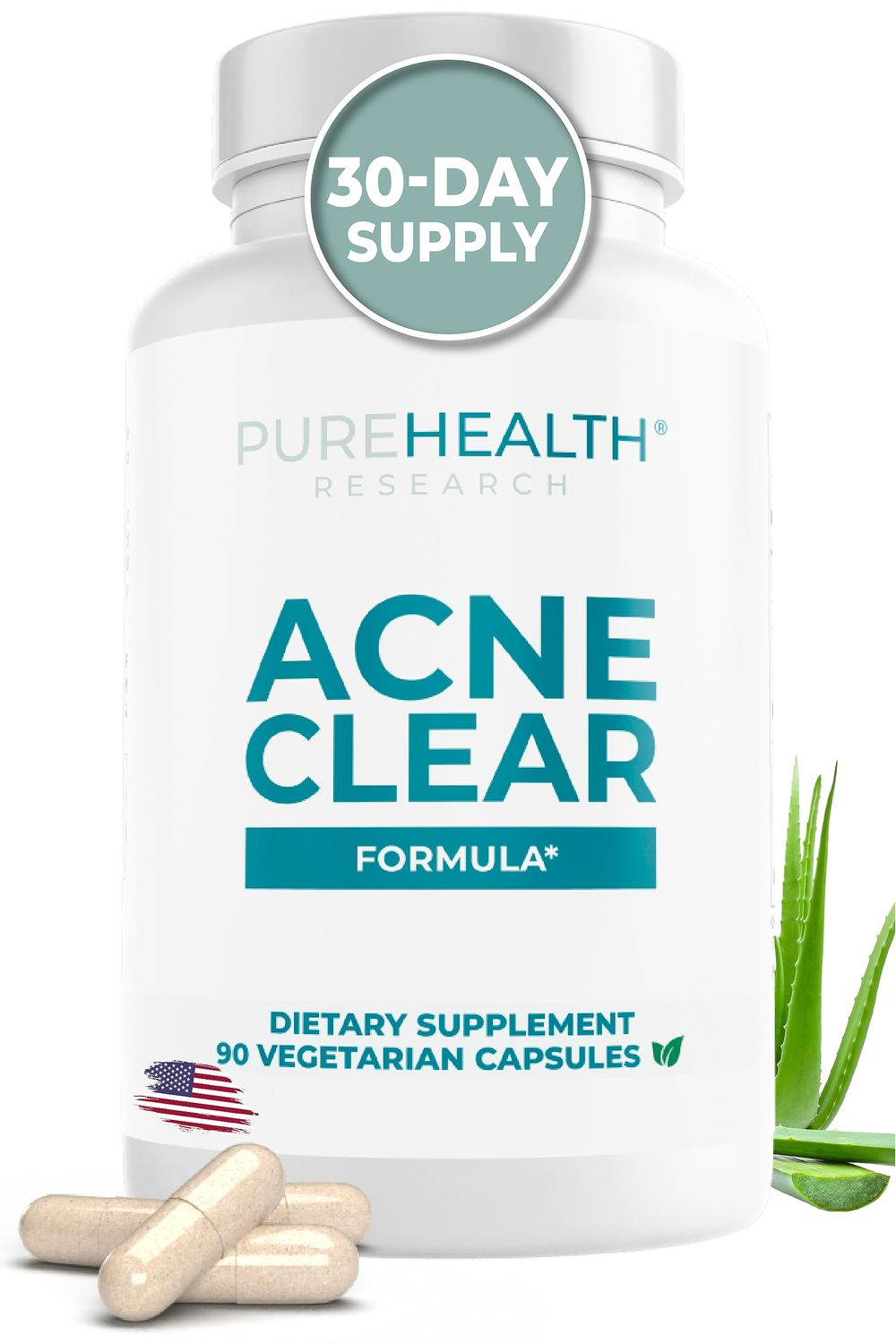 PUREHEALTH RESEARCH Hormonal Acne Supplements - Say Goodbye to Breakouts with Acne Supplements for Women - Zinc for Acne - Powerful Acne Vitamins with Vitamin B5, and Barberry Fruit Extract -1 Bottle