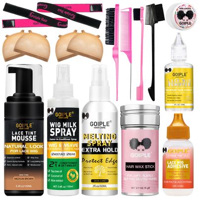 Lace Tint Mousse Wig Milk Spray for Synthetic Hair, Leave-in Conditioner Spray Conditioner Detangler Moisturizer, Wig Glue for Lace Front Wigs Strong Hold Hair Adhesive Wigs Accessory Essentials Kit