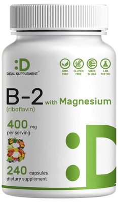DEAL SUPPLEMENT Vitamin B2 400mg (Riboflavin) with Magnesium Glycinate 400mg, 240 Capsules - 2 in 1 Support Healthy Nervous System, Mood, Blood Energy Production, Non-GMO