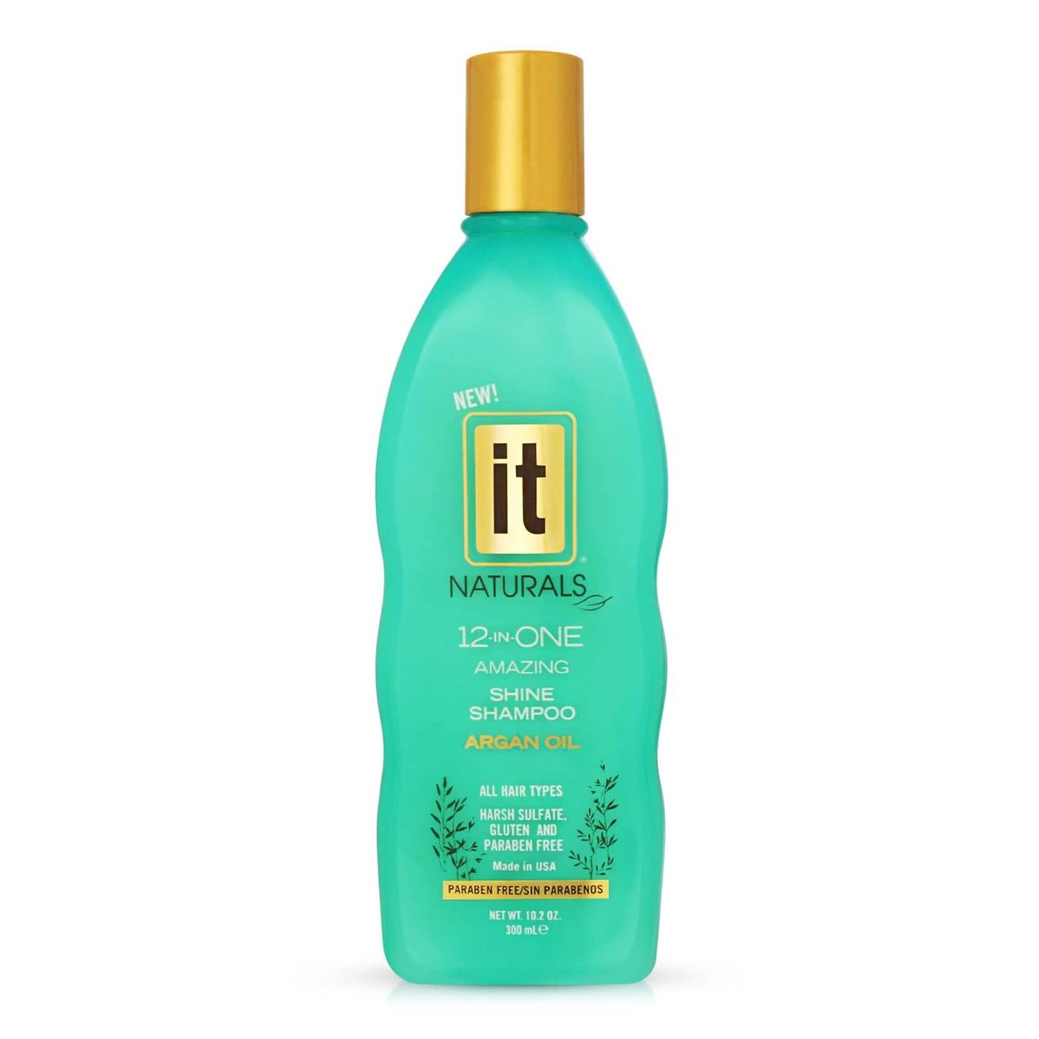 IT Naturals Argan Oil 12-In-One Amazing Shine Shampoo, 10.2oz - Repairs, Protects Strengthen Hair Split Ends Breakage - for All Hair Types - Moisturizing Volumizing - Paraben Free