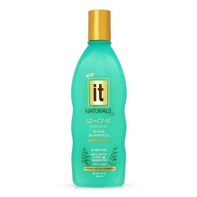 IT Naturals Argan Oil 12-In-One Amazing Shine Shampoo, 10.2oz - Repairs, Protects Strengthen Hair Split Ends Breakage - for All Hair Types - Moisturizing Volumizing - Paraben Free