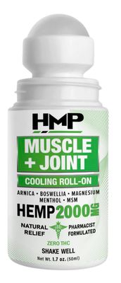HMP MuscleJoint Cooling Roll On 2000MG Natural Relief Formula w Menthol Magnesium Arnica Frankincense Hemp for Muscle Back Knee Shoulder Hip Foot Elbow Maximum Joint Support Made in USA 50ml
