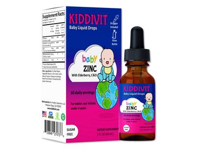 Kiddivit Baby Zinc Liquid Drops with Elderberry, Vitamin D3 C - 60 Daily Servings, 2 Fl Oz (60 mL) - Inulin Fortified (Prebiotic, Dietary Fiber) - Sugar Free, Gluten Free, Vegetarian Friendly