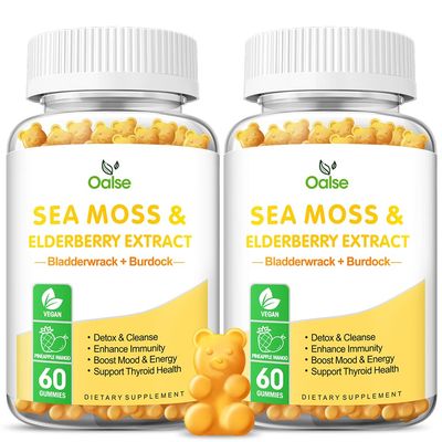 Sea Moss Gummies for Adults and Kids, 2000mg Raw Seamoss, Bladderwrack, Burdock Root, Elderberry, Pepper, Vitamin C D3, Zinc Supports Immune System Boost Energy (2-Pack)
