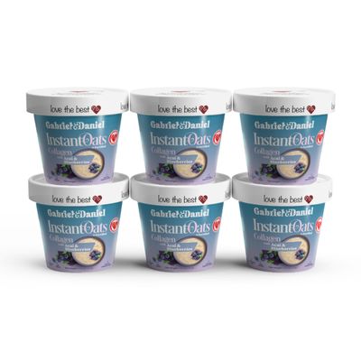 Gabriel Daniel Instant Oatmeal with Blueberries, Acai and Collagen - Organic, Non-GMO, Gluten-Free Oats - High Fiber Protein for a Nourishing Quick Breakfast (Pack of 6)