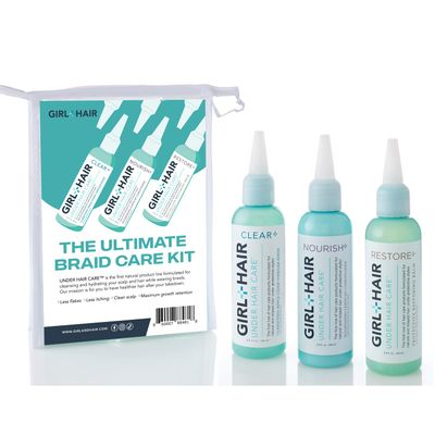 GIRLHAIR Ultimate Braid Care Travel Set Maintain Healthy Hair Scalp with Clear Nourish Restore Maximize Hair Strength TSA Compliant (3 x 3.4 Fl Oz, Leave-In Conditioner, Apple)