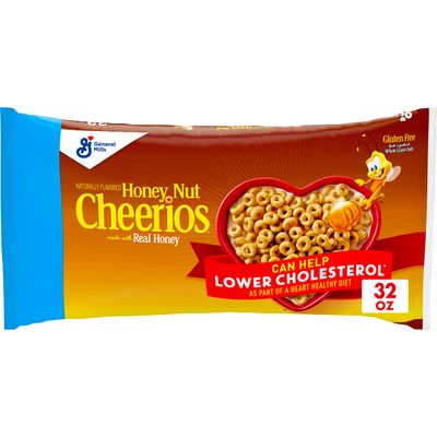Honey Nut Cheerios, Heart Healthy Gluten Free Breakfast Cereal with Whole Grain Oats, Resealable Value Bag, 32 oz