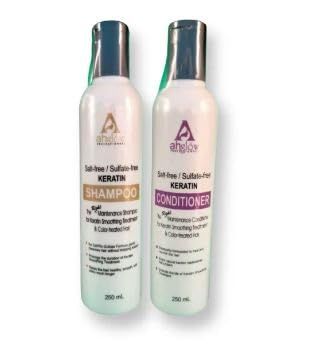 KERATIN Shampoo and Conditioner SET by AHGLOW. Restores Protein and Moisture of Any Hair Type. Great Treatment For Dry, Damaged or Chemically Treated Hair. 250ml x 2