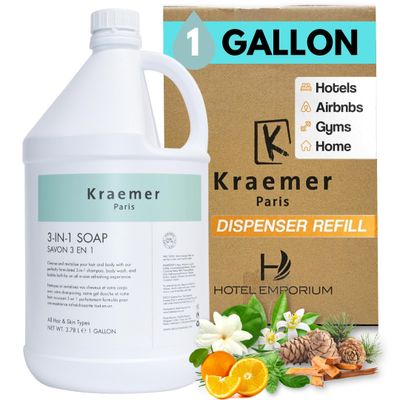 Kraemer Paris Bulk Shampoo Refill Gallon Size hotel for Hotel,Airbnb,Gyms,Hospitality, and Vacation Rentals,All-in-One Salon Quality,3.78 Liter Size, Cruelty-Free Refillable for Hair and Body Wash
