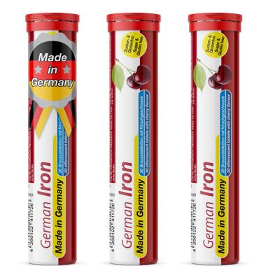 TD German Iron 14 mg - 60 Vegan Drink Effervescent Tablets - Cherry Flavor - Made in Germany