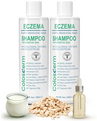 Colosderm Hair Shampoo for Sensitive Skin - 2-Pack Scalp Cleanser for Buildup with Colostrum Colloidal Oatmeal - Itchy, Irritated Dry Scalp Shampoo for Women Men, 8 fl. oz.each