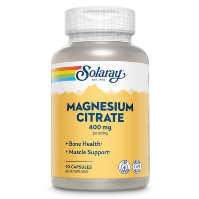 Solaray Magnesium Citrate - Pure Magnesium Citrate Capsules, Supplement for Calm, Bone Health, Cellular Energy, Heart Muscle Support, 400mg Per Serving - 90 Vegan Capsules