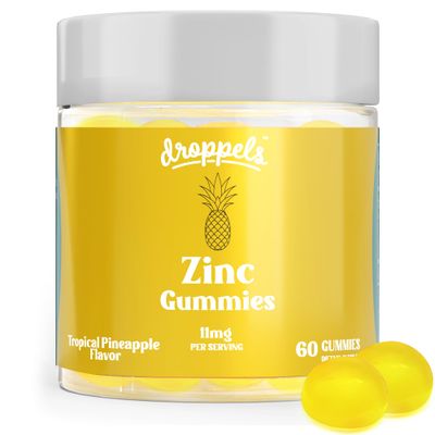 Droppels Zinc Citrate Immune Support Gummies, 11mg Vegan, Pectin Plant-Based Immune Boosters for Adults Tropical Pineapple Flavor, 60 Count (1-Month Supply)