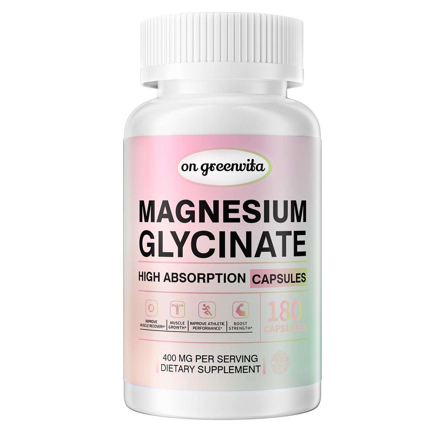 Magnesium Glycinate 400 MG per Serving 100 Chelated for High Absorption, Gentle On Stomach, Non-GMO, 180 Vegetarian Capsules