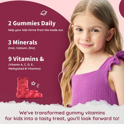 Iron Supplement Gummies for Kids - with Calcium, Zinc, Kids Multivitamin with Iron Gummies - Immune Support, Blood Builder Energy Support for Iron Deficiency, Anemia, Vegan - 60 Gummies