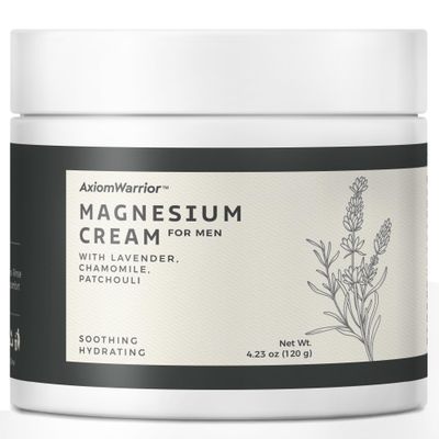 AxiomWarrior Magnesium Cream for Sleep Leg Cramps: Men&#39;s Soothing Magnesium Lotion with Lavender, Chamomile, Patchouli for Body - Calming Relaxation Muscle Soreness for Men - 4 fl.oz120 ml