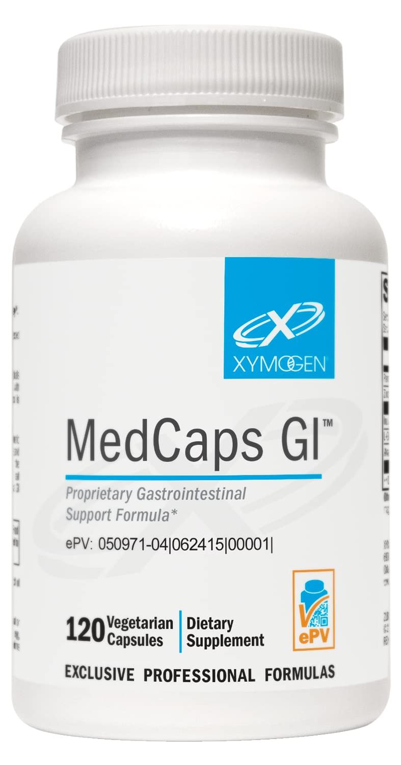 XYMOGEN MedCaps GI - L Glutamine, Inulin Prebiotic Fiber Zinc for Gut Support - Gut Health Supplements with Chicory Root and Vitamin D Calcium - Gluten Free (120 Capsules)