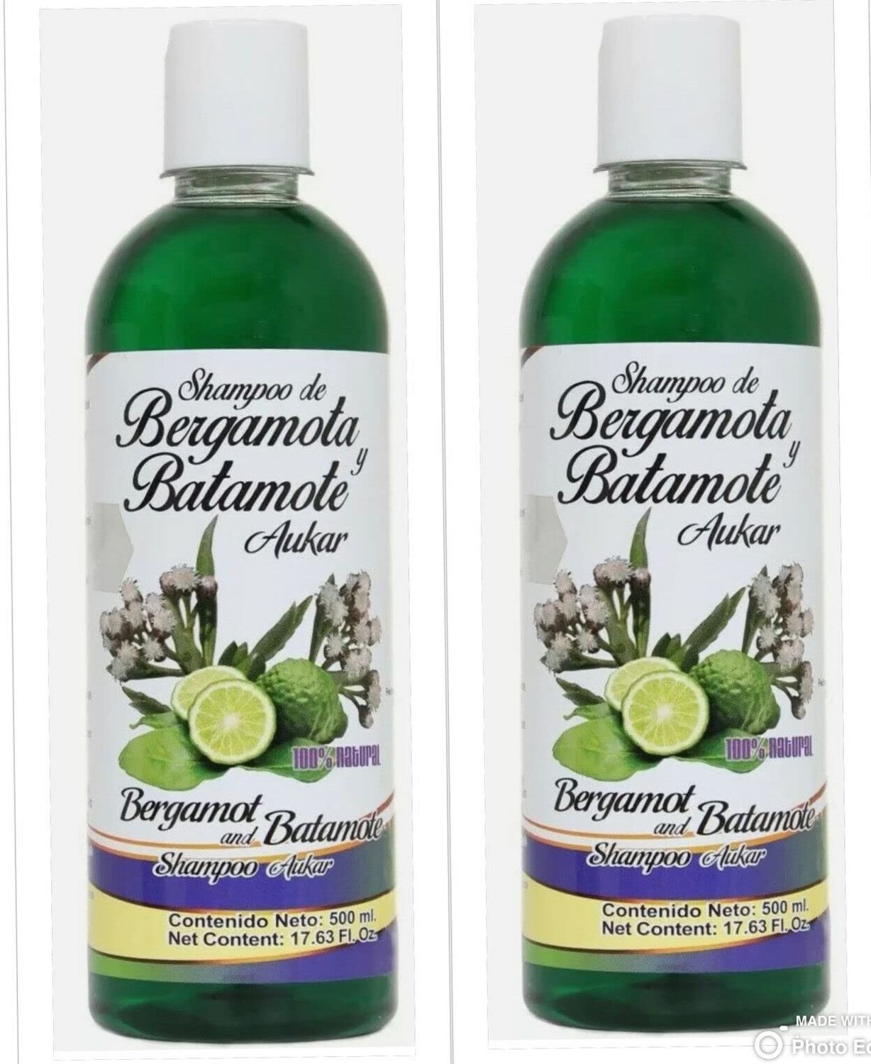 AUKAR Shampoo Bergamota y Batamote 500ml 16.9oz Hair Growth, Strong Hair SET OF 2 SHAMPOOS-BEAUTY EXPERTS
