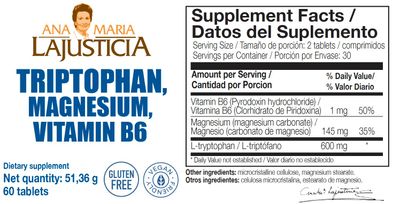 Ana Mar a Lajusticia Tryptophan Supplement Pack - Tryptophan with Magnesium, Melatonin, and Vitamin B6 Tryptophan with Magnesium and Vitamin B6