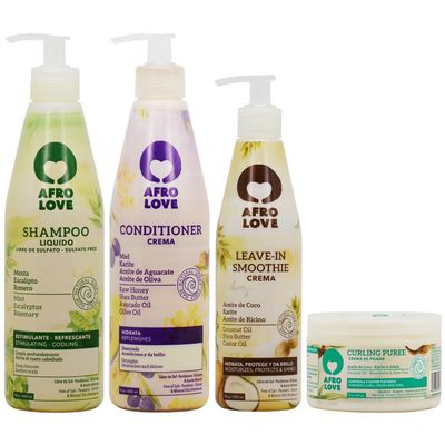 Afro Love Curly Hair Care Set, Shampoo and Conditioner (16oz), Leave-In Smoothie Crema Curling Puree (8oz) - Sulfate-Free, Paraben-Free, Shea Butter Coconut Oil - For Curly, Kinky Coily Hair