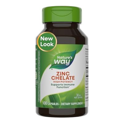 Nature&#39;s Way Zinc Chelate, Supports Immune Function, 30 mg per Serving, 100 Capsules (Packaging May Vary)