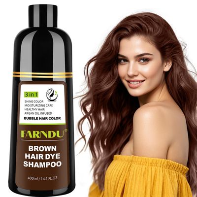 DYEING 221 BC FARNDU Chestnut Brown Hair Dye Shampoo for Gray Hair Coverage - 3 In 1 Natural Hair Color Shampoo for Women Men, Champu Para Canas Mujer