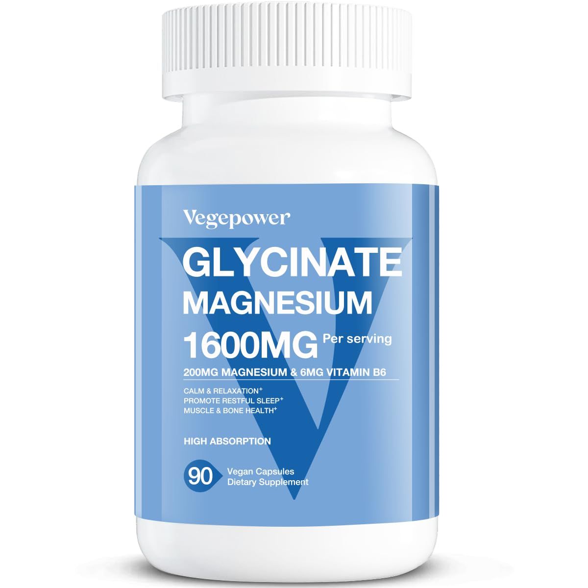 Magnesium Glycinate 200mg, High Absorption Vegan Magnesium Supplement, Fully Chelated Magnesium Zinc Vitamin D B6, Magnesium Bisglycinate for Sleep, Bone Muscle Health, Nerve, Non-GMO, 90 Capsules