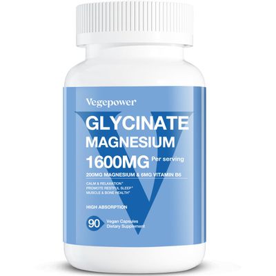 Magnesium Glycinate 200mg, High Absorption Vegan Magnesium Supplement, Fully Chelated Magnesium Zinc Vitamin D B6, Magnesium Bisglycinate for Sleep, Bone Muscle Health, Nerve, Non-GMO, 90 Capsules