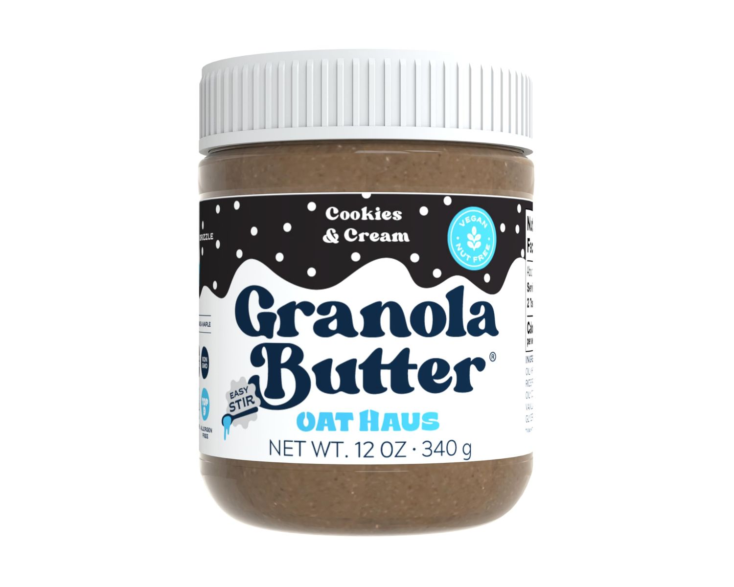Oat Haus Cookies And Cream Granola Butter Peanut-free, Almond (Tree-Nut) Free, School-Safe (Top 8 Allergen Free) Cookie Butter Alternative