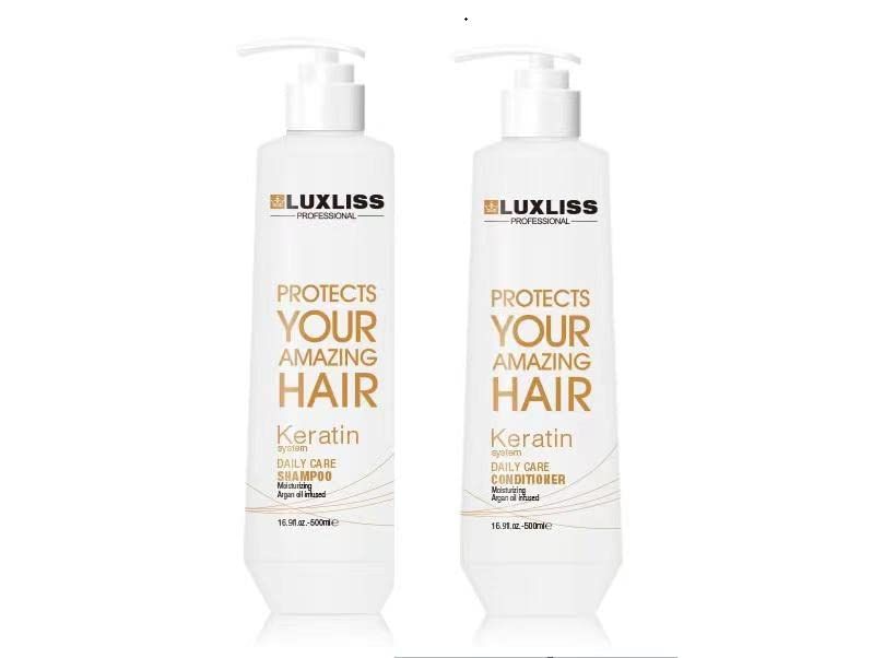 Luxliss Keratin Daily Care Shampoo and Conditioner Set, 2 Pack (16 Fl Oz each), Moisturizing, Anti-frizz, Repairing, for Chemically Treated Hair, Argan Oil