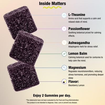 Stress Relief Gummies - Anti Stress Supplement and Sleep Gummy - Natural Stress Wellness Aid with Ashwagandha, Magnesium Glycinate, Theanine, Passionflower, Lemon Balm - Proxy Just Chill
