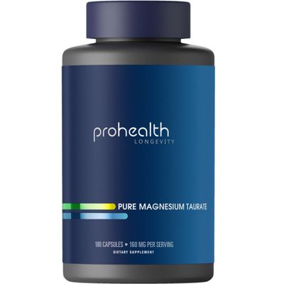 ProHealth Pure Magnesium Taurate, 160mg per Serving Optimal Bioavailability Supplement for Healthy Aging Supports Brain, Heart, and Muscle Health Third-Party Tested for Quality 180 Capsules