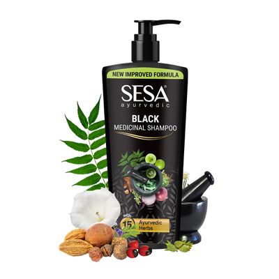 SESA Ayurvedic Medicinal Shampoo Hairfall Control Anti Dandruff Shampoo Infused with 17 Ayurvedic Herbs Smooth Shiny Hair For Men Women - 500 ml or 16.90 oz