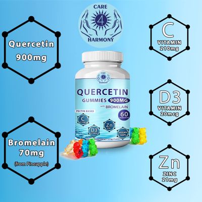(2 Pack) Quercetin Gummies - Quercetin with Bromelain Vitamin C Zinc Vitamin D3 - Chewable Quercetin 900mg Supplements - Quercetin for Kids and Adults (2)