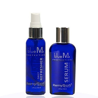 RemySoft blueMax Daily Refresher Protective Silicone Serum Set - Safe for Hair Extensions, Weaves and Wigs - Salon Formula Leave-in Conditioner Serum