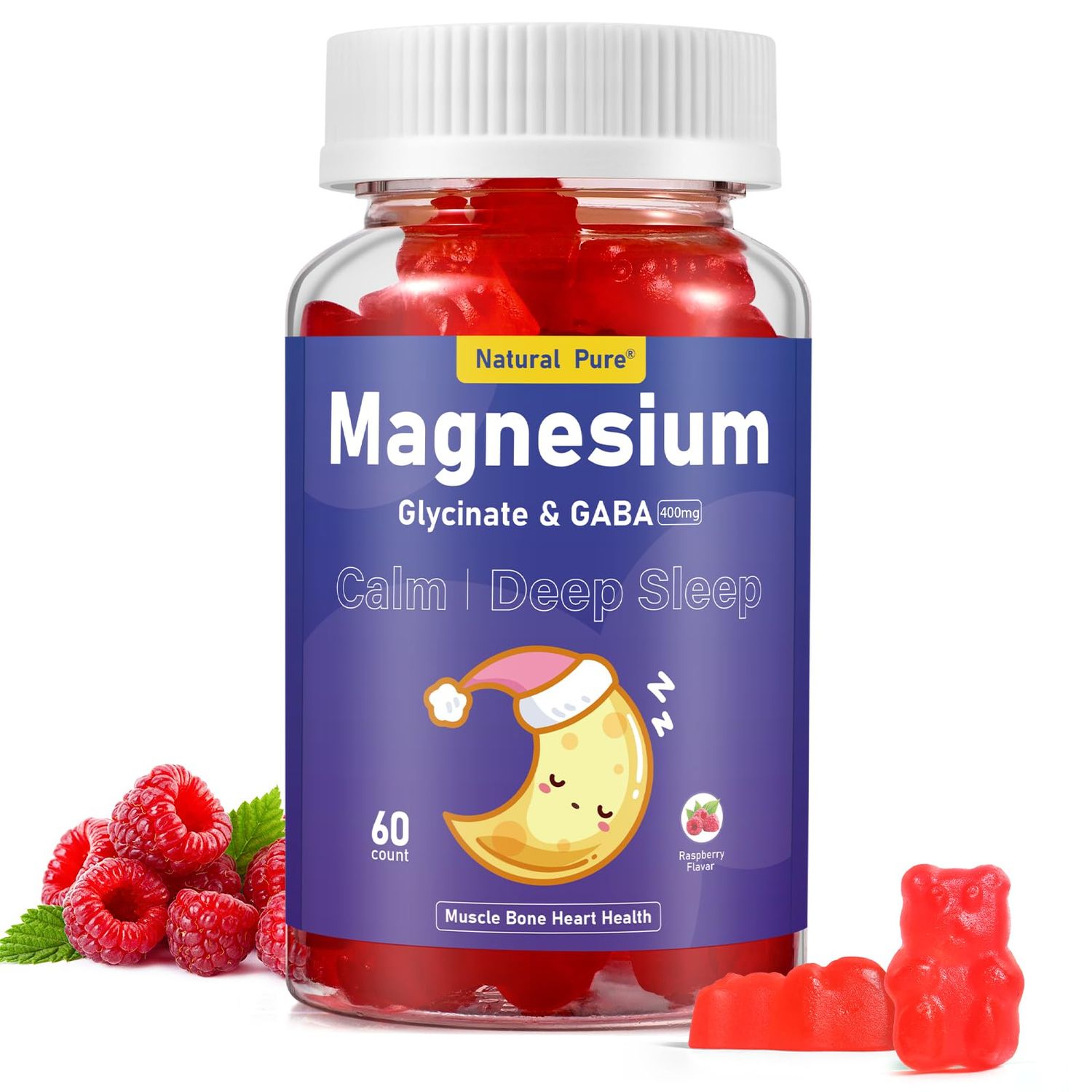 Magnesium Glycinate Gummies with GABA for Clam and Bed Time 400mg Sugar Free Magnesium Glycinate Supplement with Vitamin D, B6, and CoQ10 for Calm Bed Time for Kids Adults
