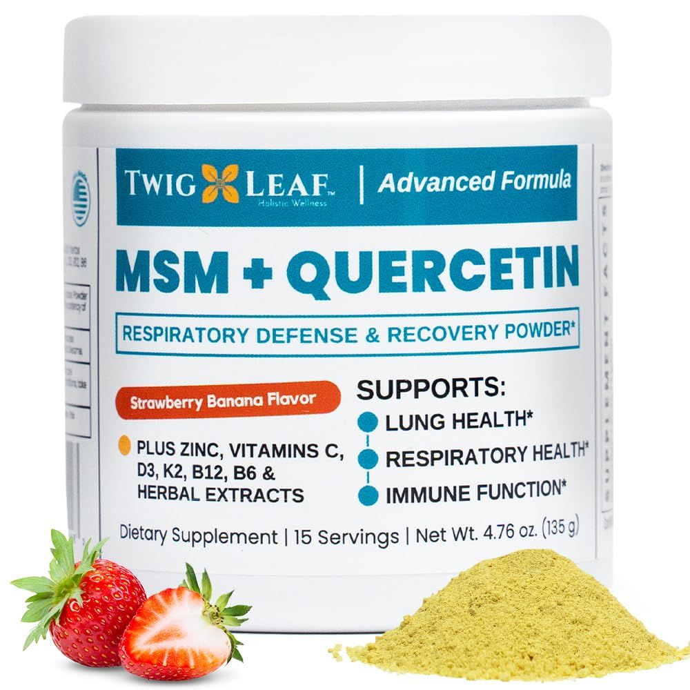 Twig Leaf MSM Quercetin Powder with Vitamin C Zinc (Strawberry Banana) - Immune System Support Supplement for Respiratory Health Lung Function - Natural Defense Recovery Complex - 4.76 oz