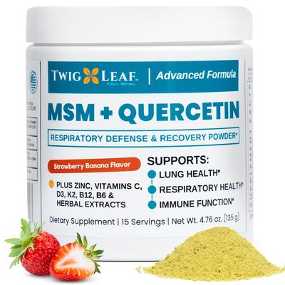 Twig Leaf MSM Quercetin Powder with Vitamin C Zinc (Strawberry Banana) - Immune System Support Supplement for Respiratory Health Lung Function - Natural Defense Recovery Complex - 4.76 oz