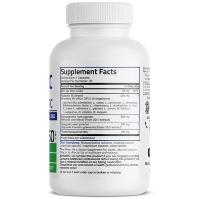 Bronson Men's Probiotic 50 Billion CFU Plus Prebiotic with Ashwagandha, Fenugreek Zinc, Supports Healthy Digestion Immune Function Non-GMO, 60 Vegetarian Capsules