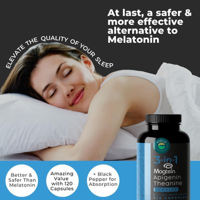 Magnesium Theanine L-Threonate Apigenin Supplement for Sleep Aid-3- in-1 Complex Supplement Support Relaxation- Melatonin-Free Magnesium- Zero Fillers- Gluten Free Non-GMO-120 Count Veggie Capsules