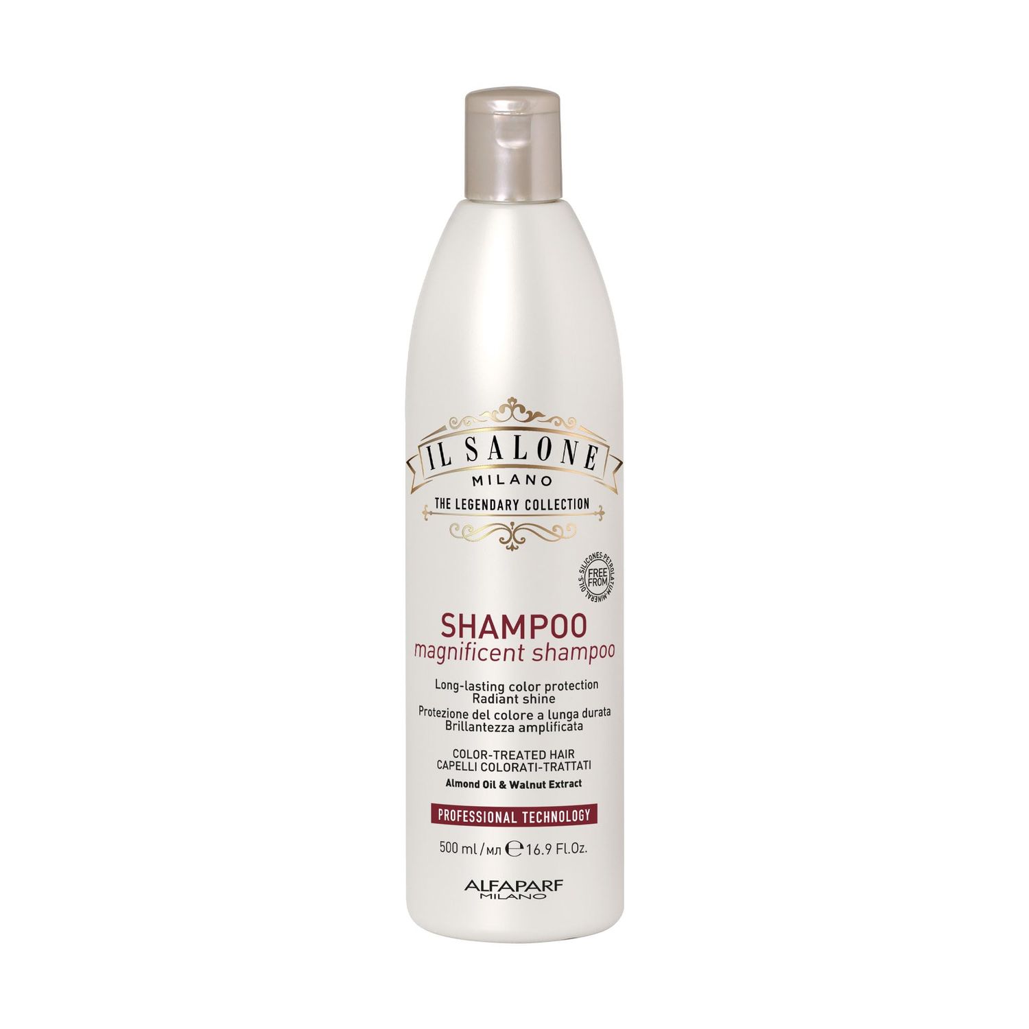 Il Salone Milano Professional Magnificent Shampoo - Color Safe Shampoo for Processed and Color Treated Hair - Enriched with Almond Oil for Radiant Shine - Salon-Quality Hair Care (16.9 oz 500 ml)