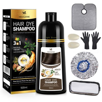 Hedgeink Hair Dye Shampoo 3 in 1 with Hair Dye Kit Instant Hair Color Shampoo Herbal Hair Color for Gray Hair Coverage for Women Men shampoo para canas mujer 16.9 Fl Oz, Light Brown