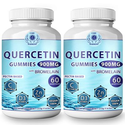 (2 Pack) Quercetin Gummies - Quercetin with Bromelain Vitamin C Zinc Vitamin D3 - Chewable Quercetin 900mg Supplements - Quercetin for Kids and Adults (2)