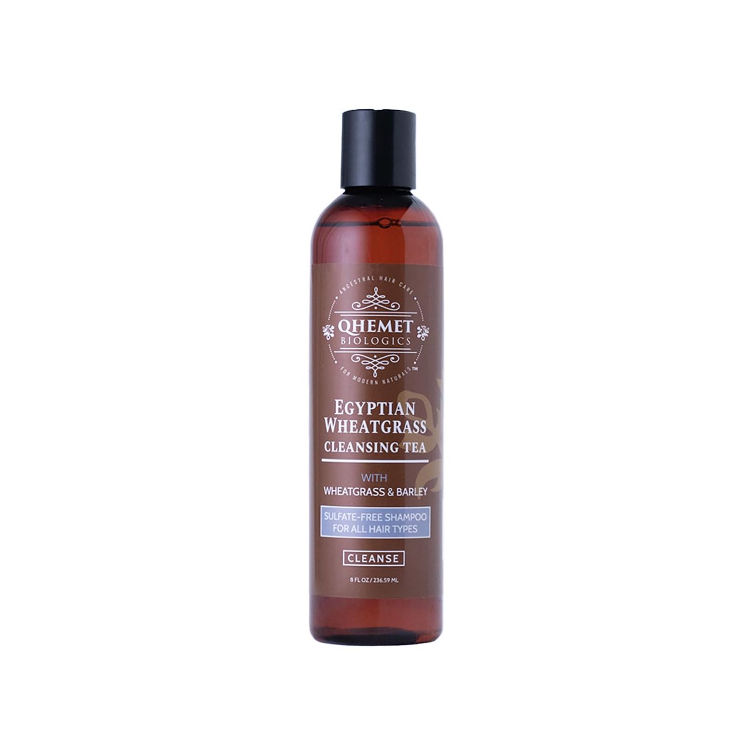 Qhemet Biologics Egyptian Wheatgrass Cleansing Tea - Sulfate-Free Shampoo for All Hair Types - Removes Buildup, Hydratres Alleviates Itchy, Dry Scalp - Good for Damaged Hair Shedding (8 oz)