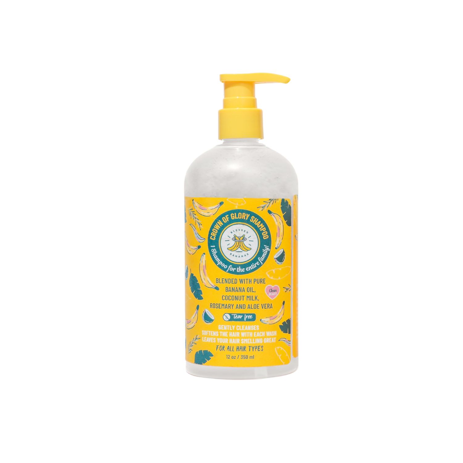 Blessed Bananas Crown of Glory Shampoo - Natural Banana Oil, Coconut Milk, Rosemary Aloe Vera Blend - Cleanse, Rejuvenate, Hydrate - Protects Against Damage - Reduces Frizz - 1 Count