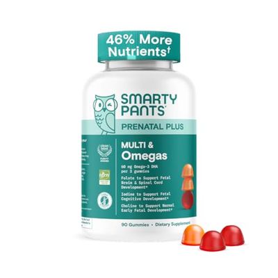 SmartyPants Prenatal Multivitamin Gummies - Improved Formula: Omega 3 (DHAEPA), Methylfolate, Biotin, Vitamin D3, C, Vitamin B12, B6, Vitamin A, K Zinc, Gluten Free, 90 Count (30 Day Supply)