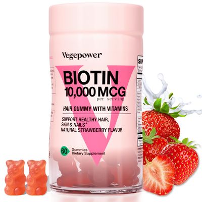 Hair Growth Gummies with Biotin 10,000mcg - Vegan Hair Vitamins Gummy for Yor Healthy Hair, Skin Nails, Added B-Complex, Vitamin D, Vitamin A Zinc - Hair Supplement for Women Men (60, Strawberry)