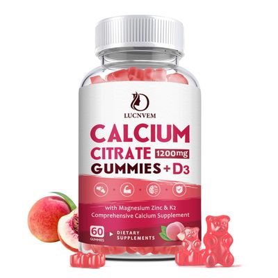 Calcium Citrate 1200mg with Vitamin D3 Gummies, Calcium Gummies with Vitamin D3 for Women Men, Calcium Magnesium Zinc for Bone Muscle Healthy- Natural White Peach Flavor- 30 Day Supply